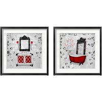 Framed 'Red Antique Mirrored Bath Square 2 Piece Framed Art Print Set' border=