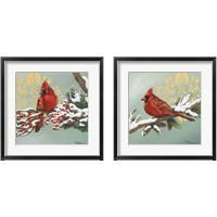 Framed 'Winter Red Bird 2 Piece Framed Art Print Set' border=