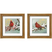 Framed 'Winter Red Bird 2 Piece Framed Art Print Set' border=