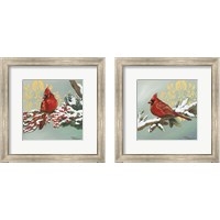 Framed 'Winter Red Bird 2 Piece Framed Art Print Set' border=