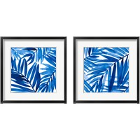 Framed 'Blue Palm Design 2 Piece Framed Art Print Set' border=