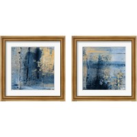 Framed 'Gold on Blue Square 2 Piece Framed Art Print Set' border=