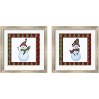 Framed 'Snowman Zig Zag Square 2 Piece Framed Art Print Set' border=