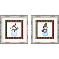 Framed 'Snowman Zig Zag Square 2 Piece Framed Art Print Set' border=
