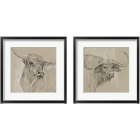 Framed 'Longhorn Sketch 2 Piece Framed Art Print Set' border=