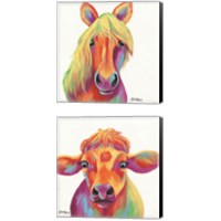 Framed 'Cheery Animals 2 Piece Canvas Print Set' border=