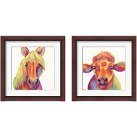 Framed 'Cheery Animals 2 Piece Framed Art Print Set' border=
