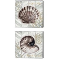 Framed 'Gray Gold Chevron Sea Life 2 Piece Canvas Print Set' border=