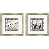 Framed 'Buffalo Check Farm House Chickens Neutral 2 Piece Framed Art Print Set' border=