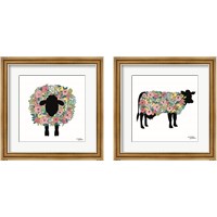 Framed 'Floral Farm Animals 2 Piece Framed Art Print Set' border=