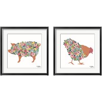 Framed 'Floral Farm Animals 2 Piece Framed Art Print Set' border=