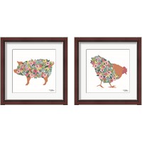 Framed 'Floral Farm Animals 2 Piece Framed Art Print Set' border=