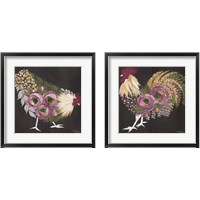 Framed 'Floral Hen on Black 2 Piece Framed Art Print Set' border=