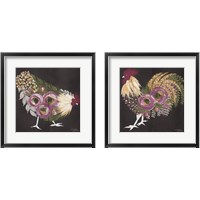 Framed 'Floral Hen on Black 2 Piece Framed Art Print Set' border=