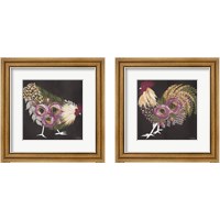 Framed 'Floral Hen on Black 2 Piece Framed Art Print Set' border=