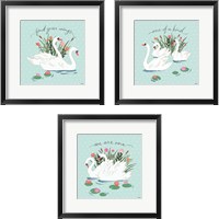 Framed 'Swan Lake Mint 3 Piece Framed Art Print Set' border=