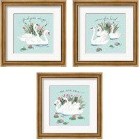 Framed 'Swan Lake Mint 3 Piece Framed Art Print Set' border=