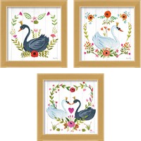 Framed 'Swan Love 3 Piece Framed Art Print Set' border=