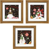 Framed 'Sweet Snowmen Black 3 Piece Framed Art Print Set' border=