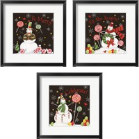 Framed 'Sweet Snowmen Black 3 Piece Framed Art Print Set' border=