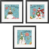 Framed 'Sweet Snowmen Sign Blue 3 Piece Framed Art Print Set' border=