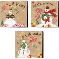 Framed 'Sweet Snowmen 3 Piece Canvas Print Set' border=