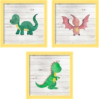 Framed 'Water Color Dino  3 Piece Framed Art Print Set' border=