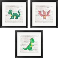 Framed 'Water Color Dino  3 Piece Framed Art Print Set' border=