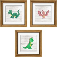 Framed 'Water Color Dino  3 Piece Framed Art Print Set' border=