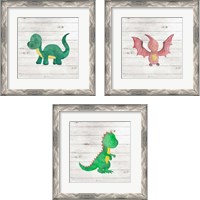 Framed 'Water Color Dino  3 Piece Framed Art Print Set' border=