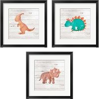 Framed 'Water Color Dino  3 Piece Framed Art Print Set' border=