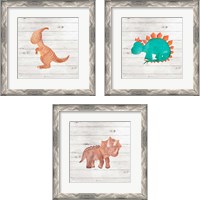 Framed 'Water Color Dino  3 Piece Framed Art Print Set' border=