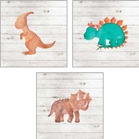 Framed 'Water Color Dino  3 Piece Art Print Set' border=