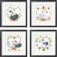 Framed 'Swan Love 4 Piece Framed Art Print Set' border=