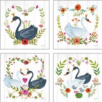 Framed 'Swan Love 4 Piece Art Print Set' border=