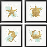 Framed 'Silver Sea Life Aqua 4 Piece Framed Art Print Set' border=