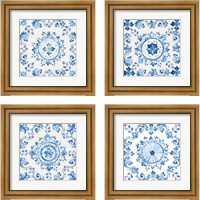 Framed 'Artisan Medallions White/Blue 4 Piece Framed Art Print Set' border=