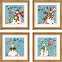 Framed 'Sweet Snowmen Sign Blue 4 Piece Framed Art Print Set' border=