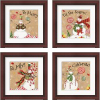 Framed 'Sweet Snowmen 4 Piece Framed Art Print Set' border=