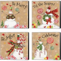 Framed 'Sweet Snowmen 4 Piece Canvas Print Set' border=