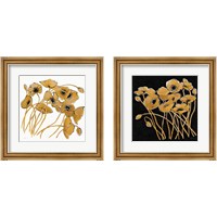 Framed 'Gold Black Line Poppies 2 Piece Framed Art Print Set' border=