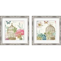 Framed 'Rainbow Seeds Floral Birdcage 2 Piece Framed Art Print Set' border=