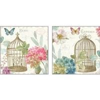 Framed 'Rainbow Seeds Floral Birdcage 2 Piece Art Print Set' border=