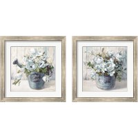 Framed 'Garden Blooms Blue 2 Piece Framed Art Print Set' border=