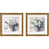 Framed 'Garden Blooms Blue 2 Piece Framed Art Print Set' border=