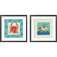 Framed 'Happy Floral Crab 2 Piece Framed Art Print Set' border=