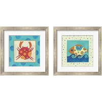 Framed 'Happy Floral Crab 2 Piece Framed Art Print Set' border=