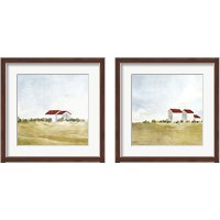 Framed 'Red Farm House 2 Piece Framed Art Print Set' border=