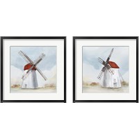 Framed 'Red Windmill 2 Piece Framed Art Print Set' border=