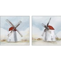 Framed 'Red Windmill 2 Piece Art Print Set' border=